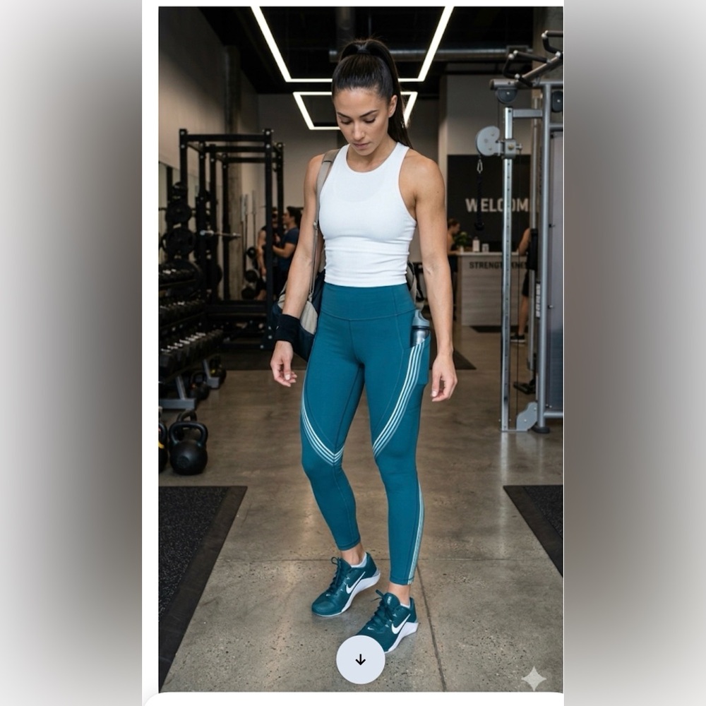 lululemon teal performance leggings with striped side accents
